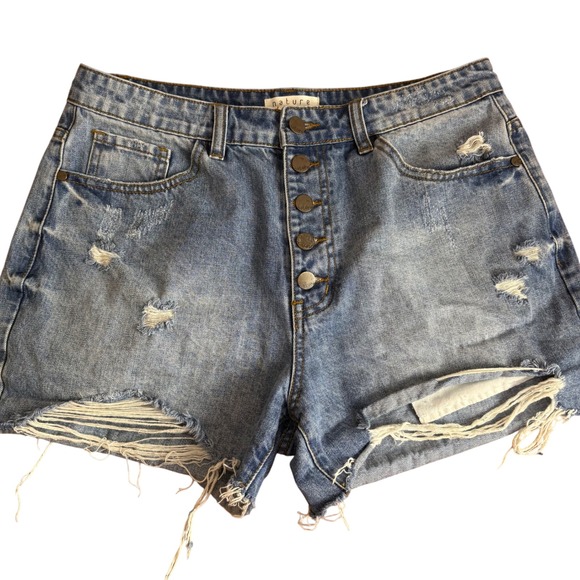 Nature by Kancan Denim‎ Shorts Distressed Ripped Raw Hem Button Fly Size L - Picture 1 of 6